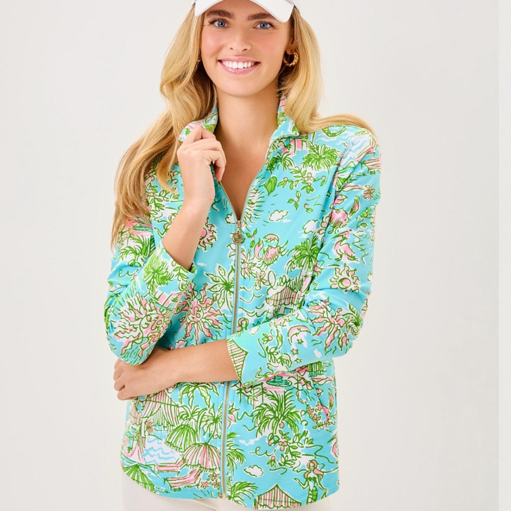 NWT Lilly Pullitzer Upf 50+ Leona Zip-up jacket Water Sunbathers